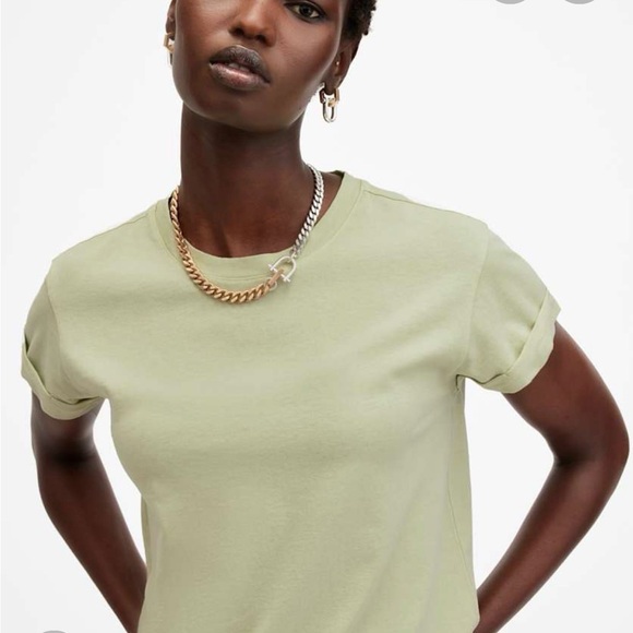 All Saints Anna Crewneck Tee in Pale Celery Green - Picture 2 of 5